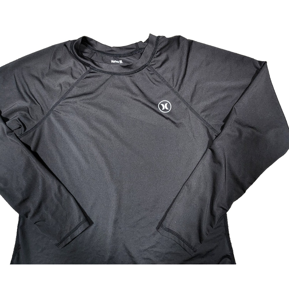 Hurley Boys Black Long Sleeve Rash Guard Swim Shirt Size Medium M - Picture 2 of 4